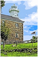 Great Captain Island Light with American Flag -Digital Painting